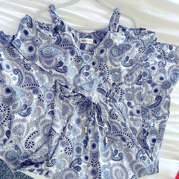 Veronica M Blue and White Paisley Maxi Dress with tie waist Size XS - Picture 2 of 4